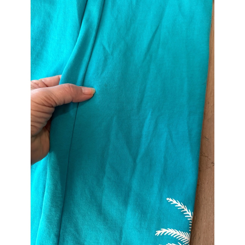 CITE Teal Blue Tropical City Palm Tree Graphic T Shirt maxi Dress Women's Large - Picture 7 of 7